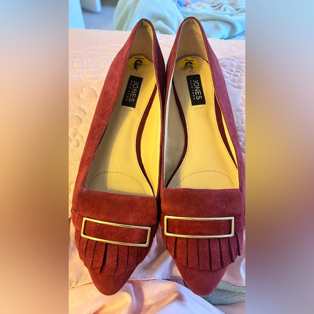 Jones New York Steff genuine suede leather loafers  size 9M fringe buckle